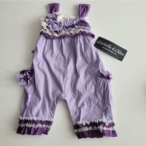 NEW 9 MO ISOBELLA & CHLOE BOUTIQUE PURPLE WHITE RUFFLE ROMPER NWT